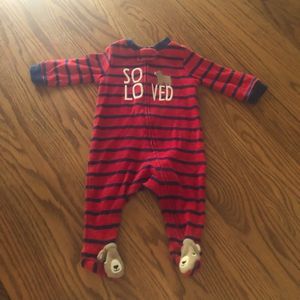 6/$20 Just One You by Carter’s red & navy blue striped So Loved bear footie 3 mo